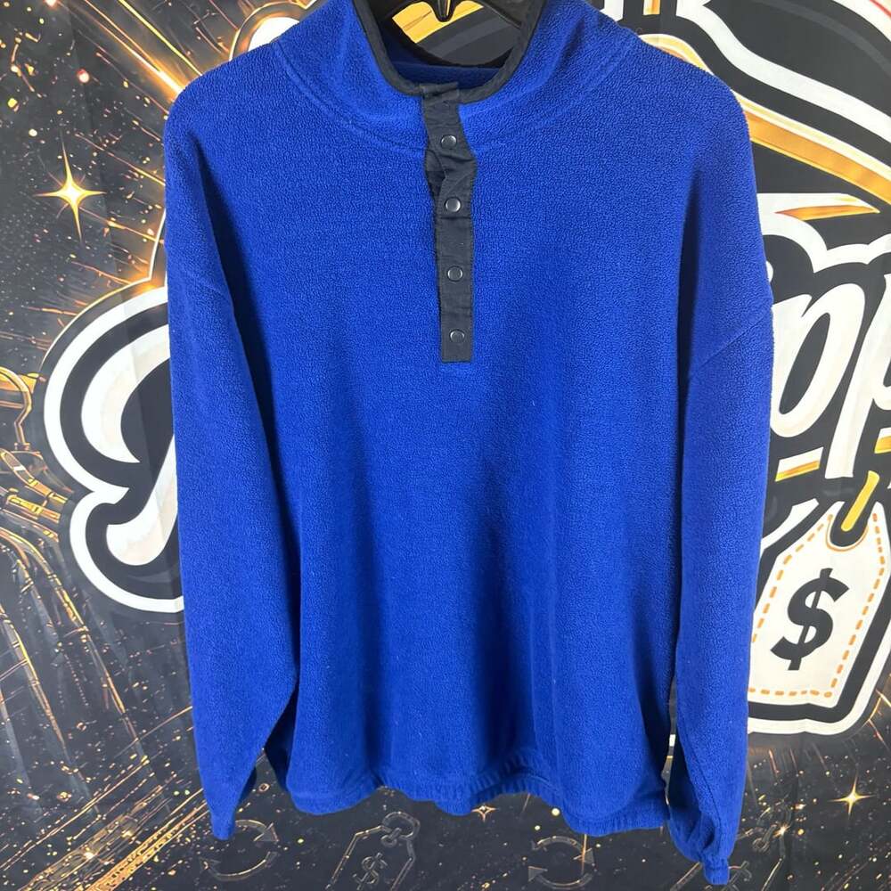 Vintage USA Olympic Brand Apparel Blue Fleece Pullover Snap Henley Men's Large